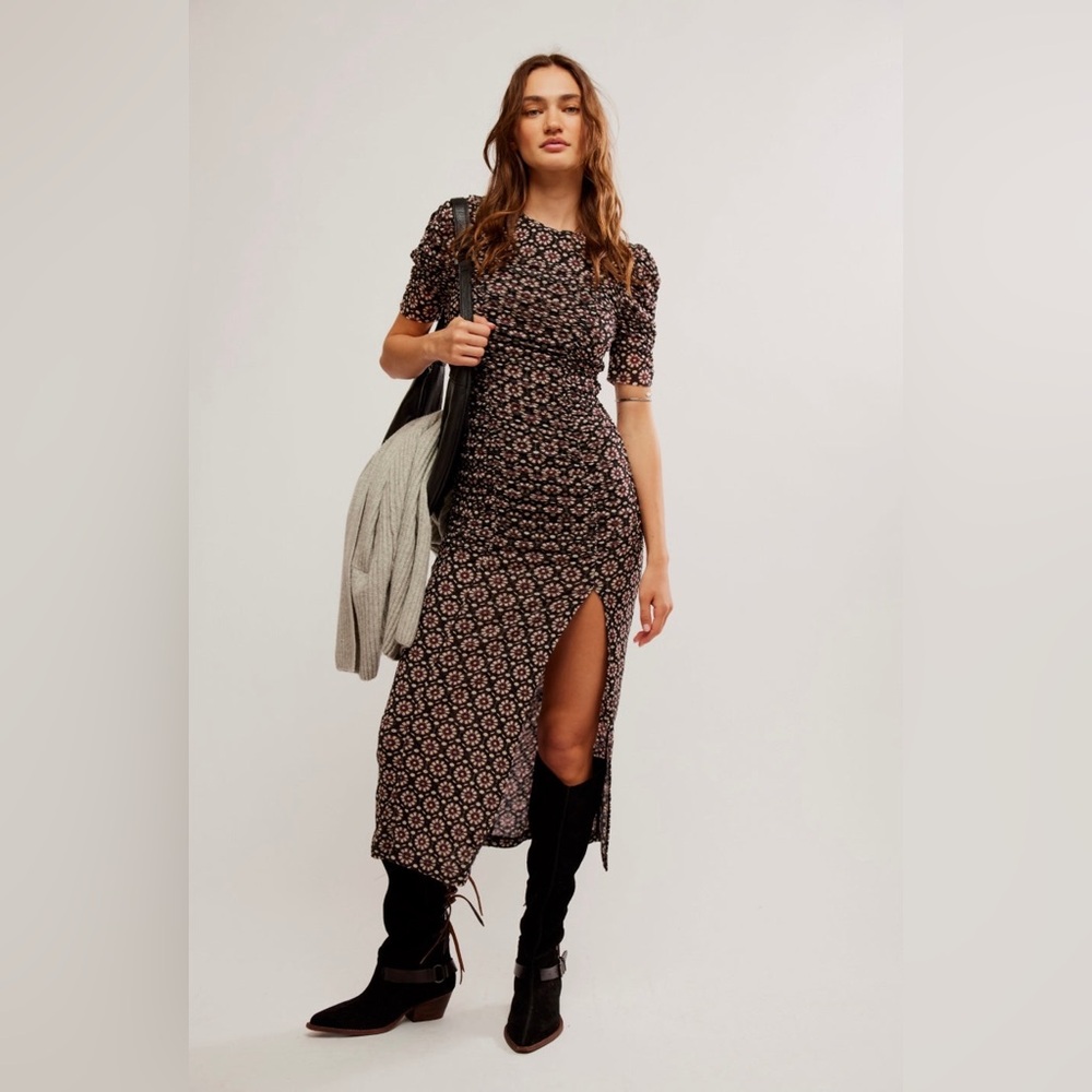 Free People Black and Brown Floral Maxi Dress